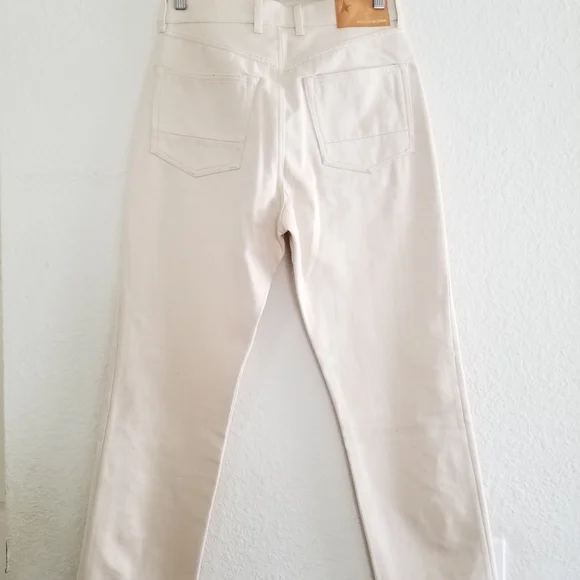 Golden Goose Texas Paisley Embroidery Ivory Straight Raw-Cut Crop Jeans … - Picture 6 of 14